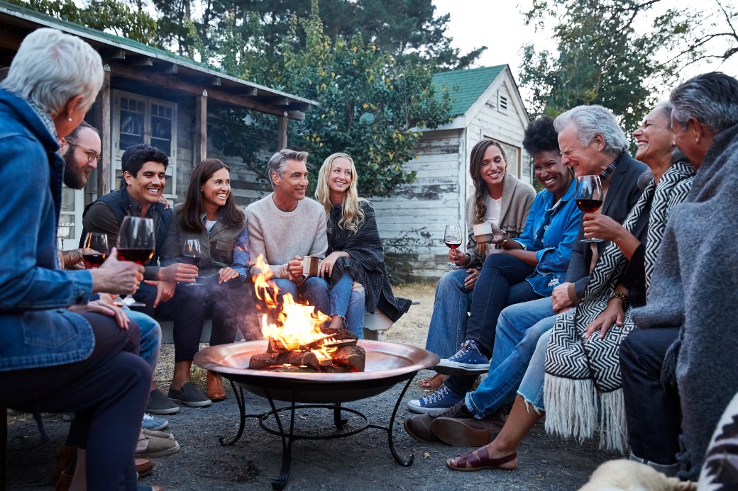 large family at firepit